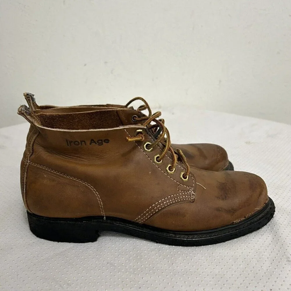 Vintage 90s Iron Age Men's Steel Toe Brown Lace Up Leather Chukka Work Boot Sz 8